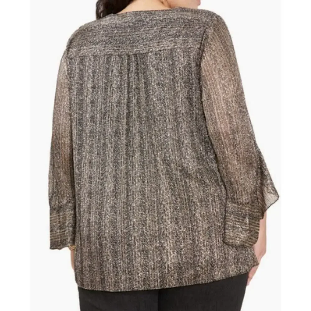 VINCE CAMUTO Plus-Size MetallicStripe FlutterSleeve Blouse 3X Sparkle and shine